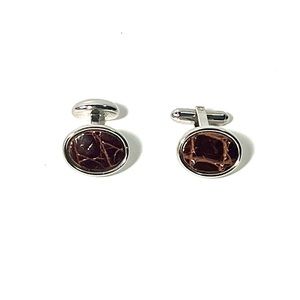 Sterling Silver and Brown Leather Cufflinks